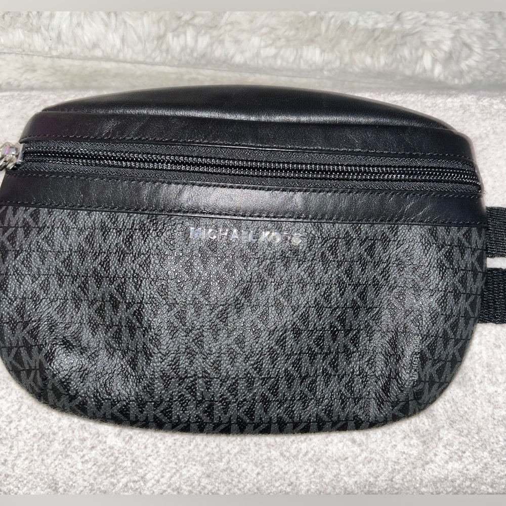 Michael Kors Greyson genuine leather trim belt bag with all-over monogram